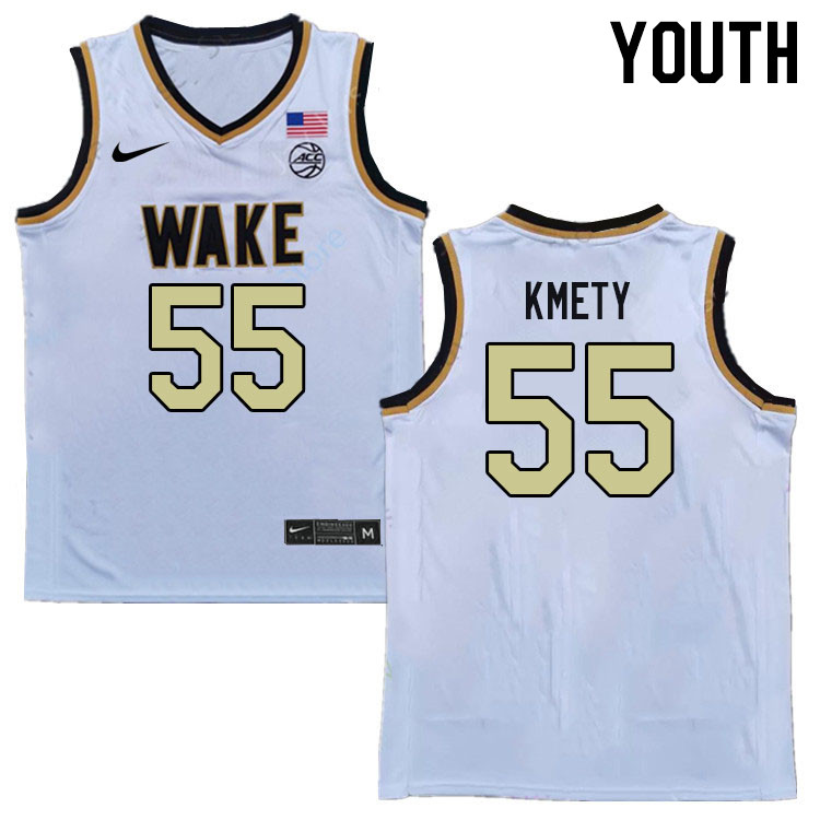 Youth #55 Owen Kmety Wake Forest Demon Deacons 2022-23 College Stitchec Basketball Jerseys Sale-Whit